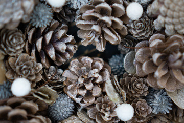 Fir Branch With Pine Cone And Snow Flakes - Christmas Holidays Background