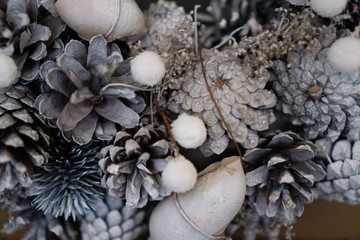 Fir Branch With Pine Cone And Snow Flakes - Christmas Holidays Background