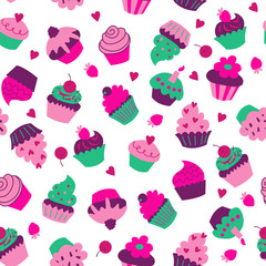 Seamless texture with cupcakes and muffins on a white background - 230171043