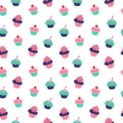 Seamless pattern with cupcakes and muffins on a white background - 230171056