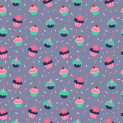 Seamless background with muffins and muffins on gray background - 230171070