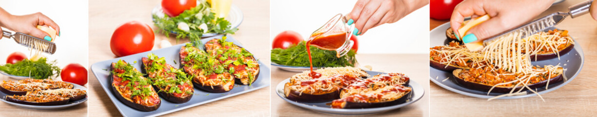 cooking stuffed eggplant, photo collage
