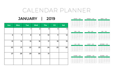 2019 calendar planner design template