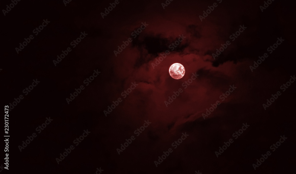 Canvas Prints full moon with colorful red clouds in the night sky
