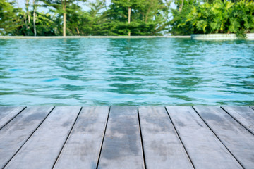 Wooden floor edge of swimming pool