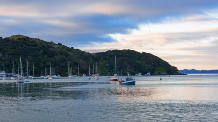 Sunset with a colorful sky at Mills Bay Haven marina in mangonui