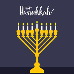 Menorah with white candles on purple background