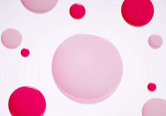 Beauty makeup and nail design banner pastel pink and lipstick round swatches color isolated on white background, 3d rendering