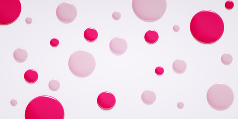 Beauty makeup and nail design banner pastel pink and lipstick round swatches color, nail polish drops pattern, 3d rendering
