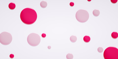 Beauty makeup and nail design banner pastel pink and lipstick round swatches color, nail polish drops pattern, 3d rendering