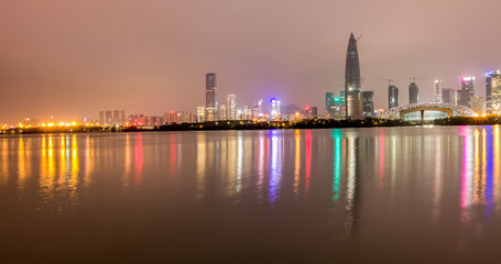 Naklejka premium Nightscape of Shenzhen Bay Park City
