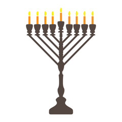 Traditional menorah isolated on white background -for the Jewish Hanukkah festival. Vector illustration. Usable for design, invitation, banner, background, poster. 