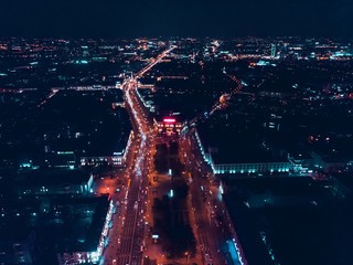 Night panorama of the city of Minsk Belarus, top aerial