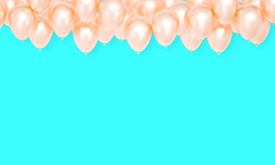Golden Balloons blue festive background, celebration banner, 3d rendering