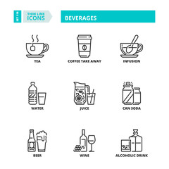 Thin line icons. Beverages
