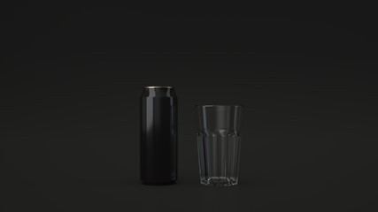 Mock up of beer can and an empty glass