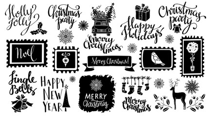 Christmas and New year icons. Hand written font