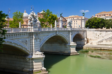 View of famous Sant' Angelo Bridge. River Tiber