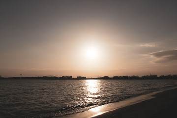 (東京都ｰ湾岸風景)臨海公園から望むゲートブリッジ側夕景２