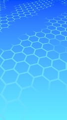 Fototapeta premium Translucent honeycomb on a gradient blue sky background. Perspective view on polygon look like honeycomb. Isometric geometry. Vertical image orientation. 3D illustration