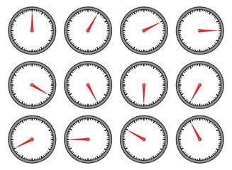 Naklejka premium Uhr / Wanduhr / Anzeige / Sammlung / Stunden / Minuten / Uhrzeit