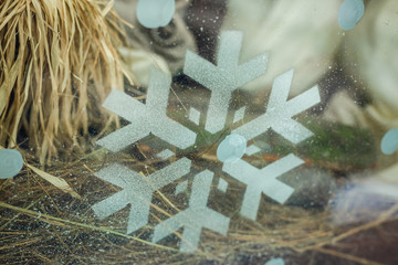 Snowflake on glass, Christmas background