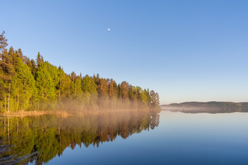 Fog over the lake in Karelia