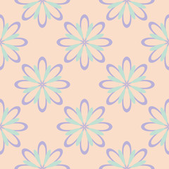 Seamless floral pattern. Beige violet and blue background