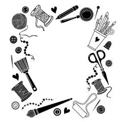 Arts and crafts sewing hand drawn supplies, tools