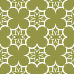 White floral seamless pattern on olive green background