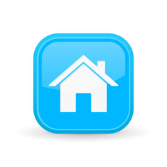 Home icon. Blue square shiny button