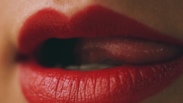 Red lips. Extreme close up