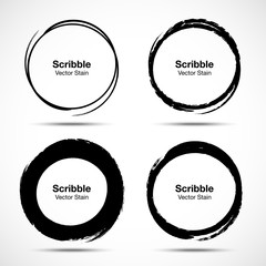 Hand drawn circle brush sketch set. Grunge doodle scribble round circles for message note mark design element. Brush circular smears. Banners, Insignias , Logos, Icons, Labels and Badges. Vector illus