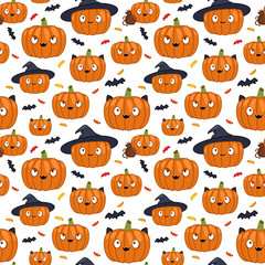 halloween pumpkin seamless pattern on white background  - 230182054