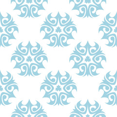 Blue floral seamless pattern on white background