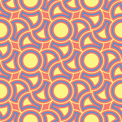 Geometric bright multi colored seamless background. Blue and beige elements on orange background