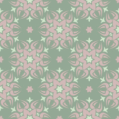 Floral seamless pattern. Olive green background with pale pink flower elements