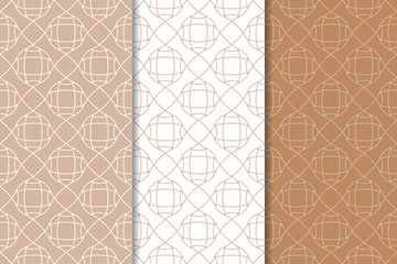Brown and white geometric seamless patterns