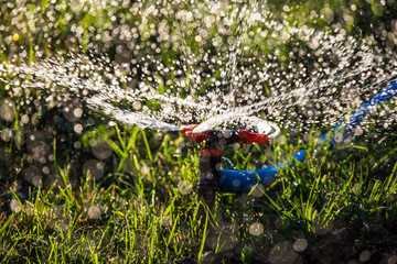 Splashing water to water the lawn as a background