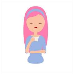 Vector of a girl drinking a tea / coffee with pink hair