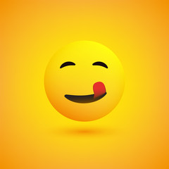 Smiling Emoji with Stuck Out Tongue - Simple Happy Emoticon on Yellow Background - Vector Design