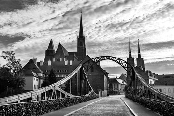 church of the Holy Cross and St Bartholomew  in Wroclaw, Poland. Black and white photo