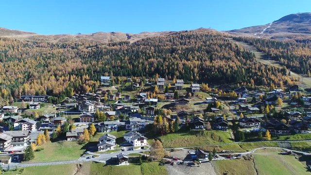 Village of Teola (Livigno).
Forest and chalets in the Italian Alps
