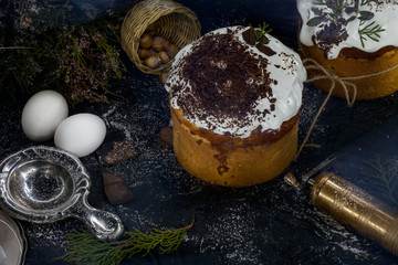 Beautiful Easter cakes decorated with lavender. Food shot
