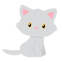 Vector of a simple and pretty gray cat with brown eyes.