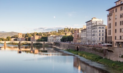 Fototapeta na wymiar Florenz Mond Piazzale Michelangelo Reflection Fluss