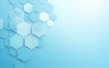 Abstract blue geometric hexagon shape with science and technology concept background
