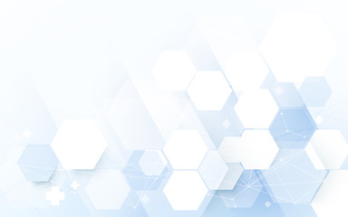 Abstract blue geometric hexagon with science and technology concept background