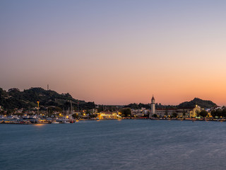 Obraz premium sunset over in Zante town harbor, Zakinthos