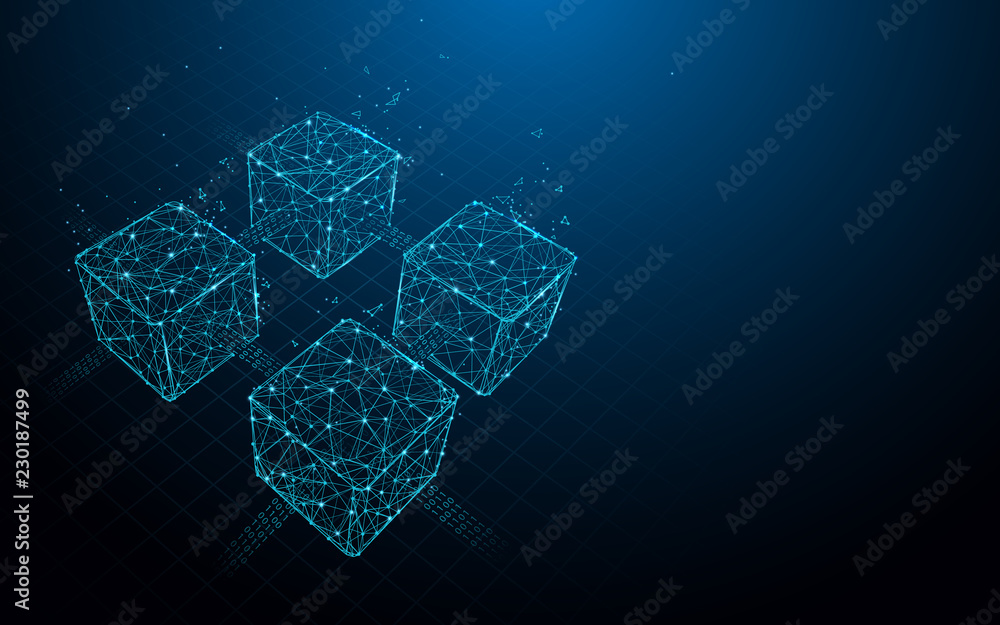 Aufkleber blockchain form lines, triangles and particle style design. illustration vector